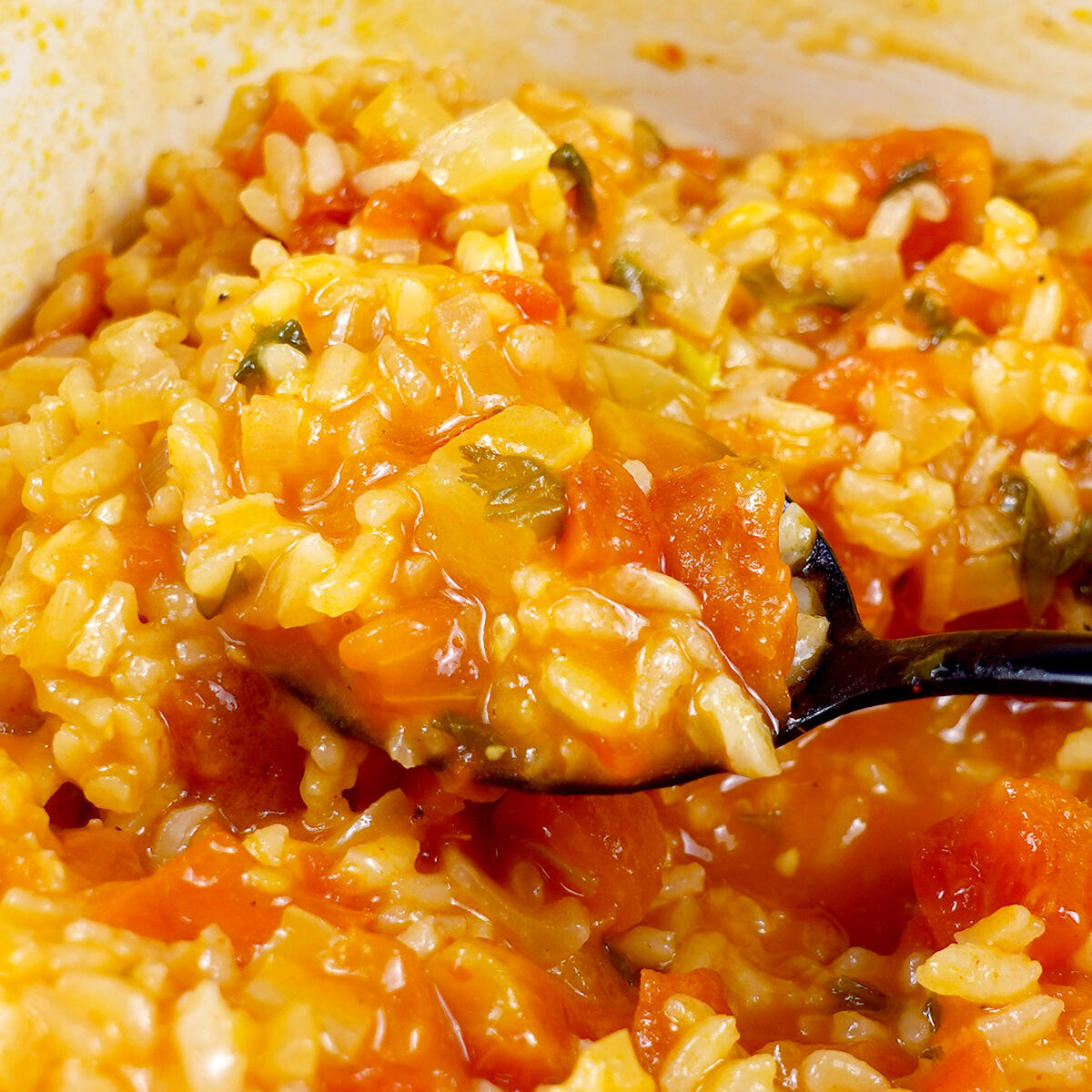 Spoonful of saucy Portuguese tomato rice